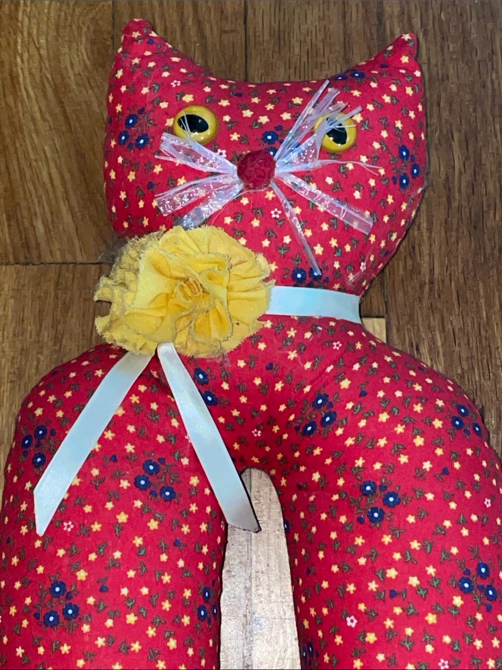 Vintage 1980's Calico Critters Cat Red Floral Boot Stand/Boot Tree 23"